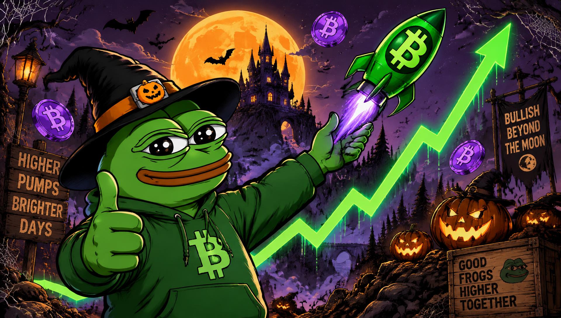Pepe launching a green rocket